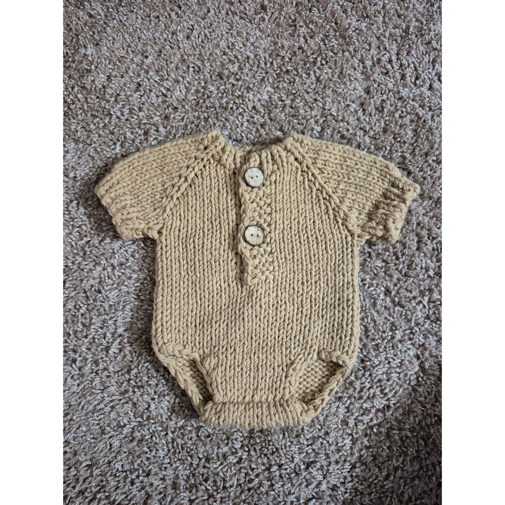 Handmade knitted baby boy photo outfit newborn - tan